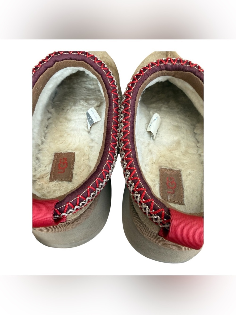 UGG Tazz II Chestnut Suede Slip-On platform Clogs with Red Trim. Women’s size 8 - Picture 10 of 12